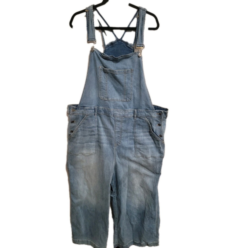 Torrid Denim Overalls Womens 26S Light‎ Wash Faded Wide Leg Stretch 90s Y2K Blue